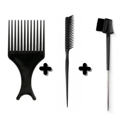 kit cachos baby hair - pente 3 em 1 baby hair - pente garfo - pente três fileiras - (CORES SORTIDAS)