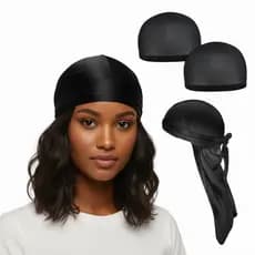 Kit Durag a Malha + 2 Toucas Nero Antifrizz, Waves Dreads Tranças Unissex Durag de Seda Preta com Compressão Suave