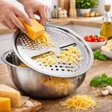 Tigela Inox 4 Em 1 Ralador Fatiador Bacia Legumes Queijo Manual 26cm Cozinha Prática Tampa Ralador Qualidade 1 ate 2 uni