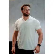 Camiseta Gola Polo Tricot Texturizada Masculina Clássica Moderna Tendência Old Money Verão 3 Modelos