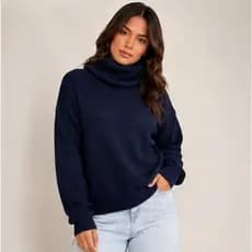 Blusa Feminina Tricot Gola Alta Manga Longa Básica Rayon Blusa de Frio Feminina Roupa Feminina