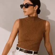 Blusa Feminina Regata Tricot Gola Alta Canelada Blusa Feminina Elegante Roupa Feminina