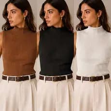 Kit 3 Blusas Feminina Regata Tricot Gola Alta Canelada Blusa Feminina Elegante Roupa Feminina
