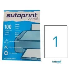 Etiqueta Adesiva A4 210 X 297mm - Pacote 100 Folhas Inkjet Autopel