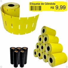 10 Rolos Etiqueta Gôndola + 5 Ribbons  Gondola Amarela  Zebra Argox Elgin