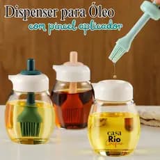 Dispenser Multiuso com Pincel Aplicador Galheteiro Porta Oleo Azeite Shoyu Silicone Jarra Vidro 280ml