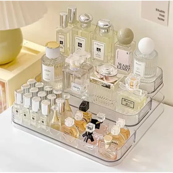 Expositor de Perfumes Cosméticos 3 Andares Multiuso Organizador Prateleira Diamante Acrílico Porta Maquiagem Beleza
