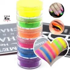 Torre Com 6 Cores De Pó Neon Fluorescente Decoração de Unhas e Maquiagem Fantasia Nail Design Unhas Coloridas Carnaval