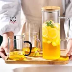 Jarra de Vidro com Tampa de Bambu 1350ml Garrafa de Vidro Grande para Suco Chá Água Tampa Hermética