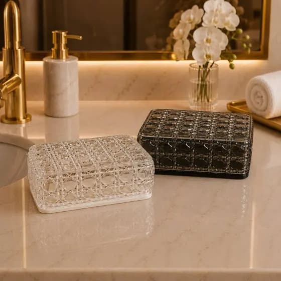 Saboneteira Luxo com Tampa Porta Sabonete Organizador para Banheiro Lavabo Decoração Moderna