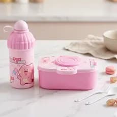 Kit Escolar com Garrafinha e Marmitinha com Talheres Infantil Garrafa de Aguá 530ml Marmita Garfo Colher para Lancheira