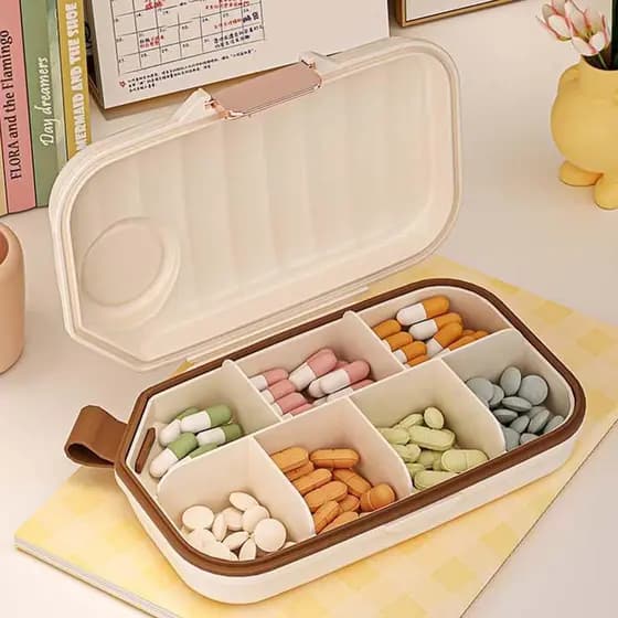 Estojo Porta Comprimidos Cápsulas Compacto De Bolsa 7 Divisórias Portátil Mini Caixa Organizadora