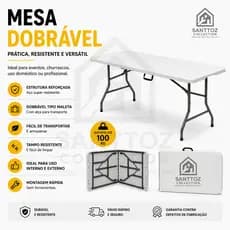 Mesa Dobrável 1,80m Portátil Vira Maleta para Festas Camping Escritório Nakasaki