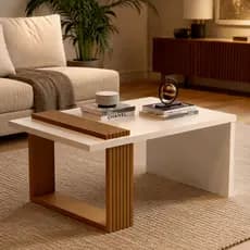 Mesa de Centro Ripada Retangular para Sala de Estar Decoração Moderna Elegante Amadeirada Funcional