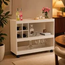 Aparador Buffet Bar Adega Rodízios Porta Vinhos Taças para Sala de Jantar Decoração Moderna Elegante
