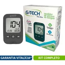 Medidor Glicose Diabete Gtech Vita Ultra Kit Com 1 Aparelho 1 Caneta 10 Tiras 10 Lancetas Completo