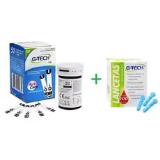 Kit 50 Tiras Reagentes G-Tech Lite Para Monitoramento De Glicose + 100 Lancetas G-Tech