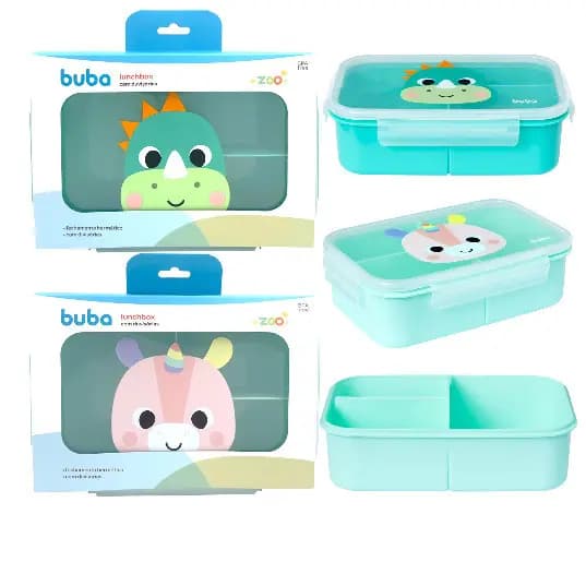 Pote LunchBox Hermético Divisórias Buba Zoo Dino Unicórnio Potinho Marmita Escola Lancheira