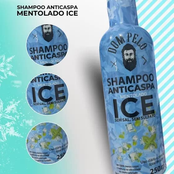 Shampoo AntiCaspa Dom Pelo Ice Mentolado 250ml Alivio da Coceira Sem Sal