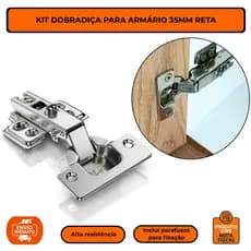 Kit até 20 Dobradiça Reta 35mm Com Amortecedor Armário Cozinha Ropeiro