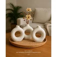 trio vasos rosquinha minimalista moderno em gesso