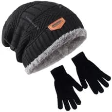 Kit Touca peluda + Luva Lã  Preta Para Feminina Masculino Kit Adulto perfeito para o Inverno