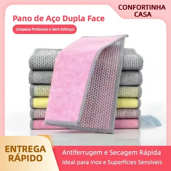 Kit com 1/5 Panos de Limpeza de Aço e Microfibra – Limpeza Eficiente, Brilho e Durabilidade