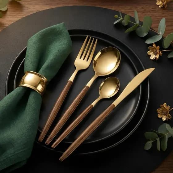 Faqueiro Dourado 24 Peças em Aço Inox Luxo Mesa Posta