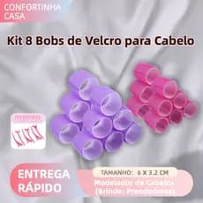 Kit com 8 Bobs de Velcro para Cabelo + 8 Prendedores – Modeladores DIY – Tamanho Único 6,3x3,2cm
