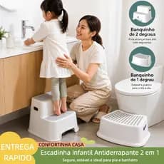 Escadinha Infantil Antiderrapante 2 em 1 Multiuso para Pia e Banheiro