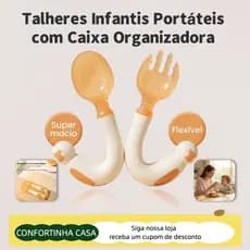 Kit Talheres de Silicone para Bebê – Colher e Garfo de Treinamento Alimentar com Cabo Flexível
