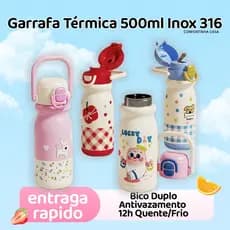 Garrafa Térmica 500ml Aço Inox com Canudo e Bico Duplo – Anti Vazamento