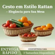 Cesto Organizador para Pães e Frutas Retangular – 3 Tamanhos | Estilo Rattan