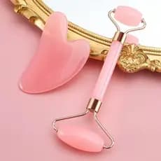 2 Pcs Rolo Facial E Conjunto Gua Sha Antienvelhecimento Massageador Ferramenta Guasha Para Rosto Olho Pescoço Resina Nat