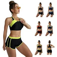 Biquíni esportivo feminino estiloso, de duas peças, com blocos de cor, ajuste justo, roupa de praia, moda praia feminina