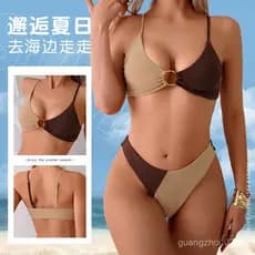 Novo maiô de duas peças para mulheres, biquíni com blocos de cor, maiô biquíni feminino, maiô feminino com alças KH2D