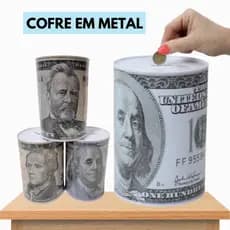 Cofre de Metal Lata Cofrinho Guardar Moeda Dinheiro Estampa Personalizada Dólar