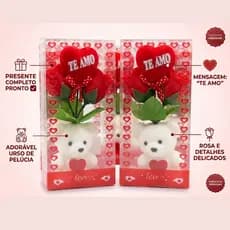 MINI urso com rosa artificial presente dia das mães namorados lembrancinha