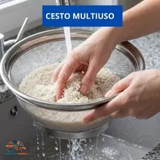 Cesta Multiuso Inox 22cm Escorredor para Frutas, Verduras, Massas, Arroz e Cozinha Profissional