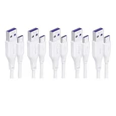 KIT 5x Cabo Usb A/C 1Hora Macho/Macho Carga Rápida 5A 1Metro Branco