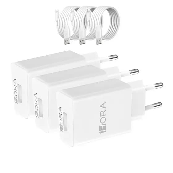 KIT 3X Carregador iPhone 1Hora + Cabo Usb A/Lightning 2.0A Branco