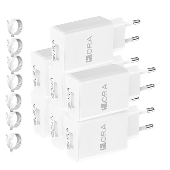 KIT 7X Carregador iPhone 1Hora + Cabo Usb A/Lightning 2.0A Branco