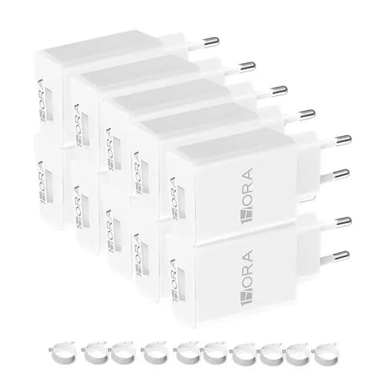 KIT 10X Carregador iPhone 1Hora + Cabo Usb A/Lightning 2.0A Branco