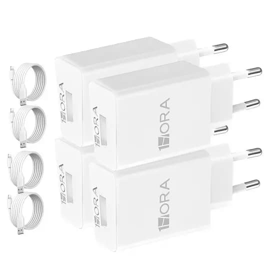 KIT 4X Carregador iPhone 1Hora + Cabo Usb A/Lightning 2.0A Branco