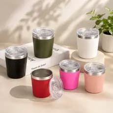 Copo Témico Aço Inox com tampa Acrílico 250ML Removível Quente ou Gelado LEITE SUCO AGUA