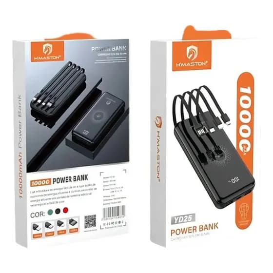 Carregador Portátil Power Bank Turbo Bateria 10000mah Por Indução C/ 4 Cabos Universal Hmaston Yd-25