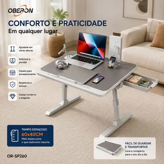 Mesa Suporte De Notebook Portatil DOBRÁVEL Ajustável com Gaveta Apoio Livro Portátil OR-SP260