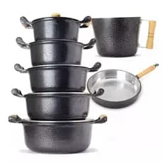 Jogo Alumínio Fundido Batido Grosso 5 Panelas + Frigideira + Canecão Kit