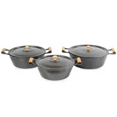 Kit 3 Caçarolas Alumínio Batido Grosso Tamanhos 20 22 e 24CM com Tampa Panela Grossa Resistente