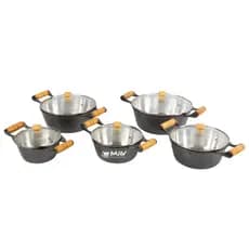Jogo 5 Panelas Caçarolas 20 a 28 cm Alumínio Batido Grosso com Tampa de Vidro Kit